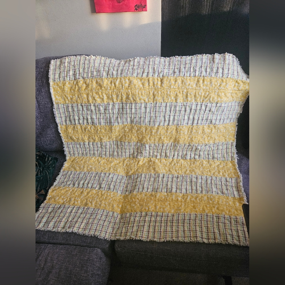Cotton Yellow and White Striped Throw Blanket Quilt